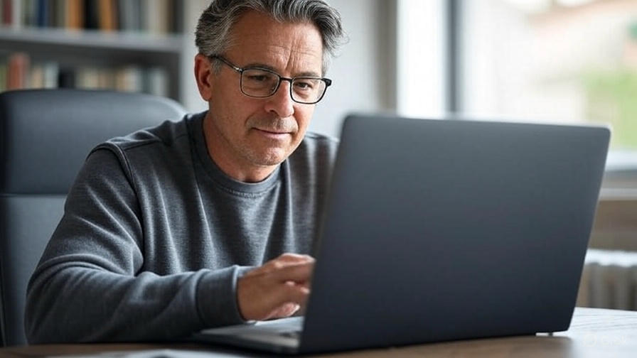 Retiree working on laptop