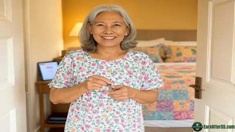 Retiree preparing Airbnb room for passive income for retirees 2025