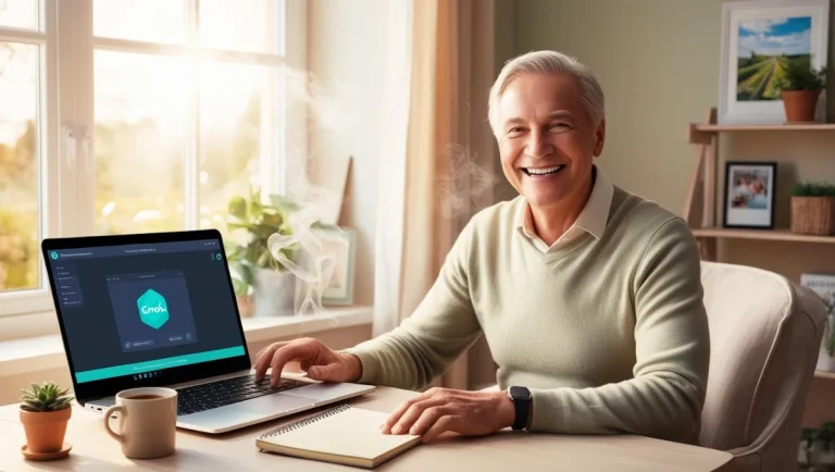 Side hustle for retirees with Grok AI at cozy home desk