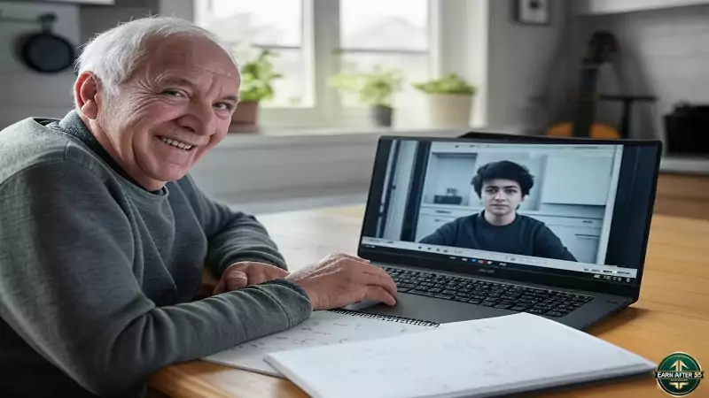 Retiree tutoring student at kitchen table for home-based businesses for retirees, showcasing tutoring for retirees and gardening services.