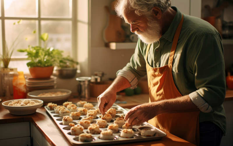 Retiree baking cookies to earn money after 55 with easy side hustles