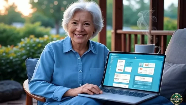 Retiree using Grok AI content creation on laptop for retirement income